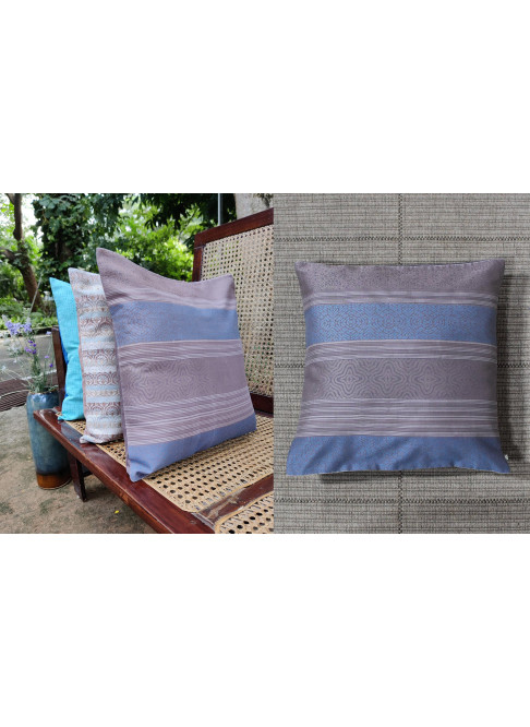 Handloom Organic Cotton Cushion Cover Brown and Blue 